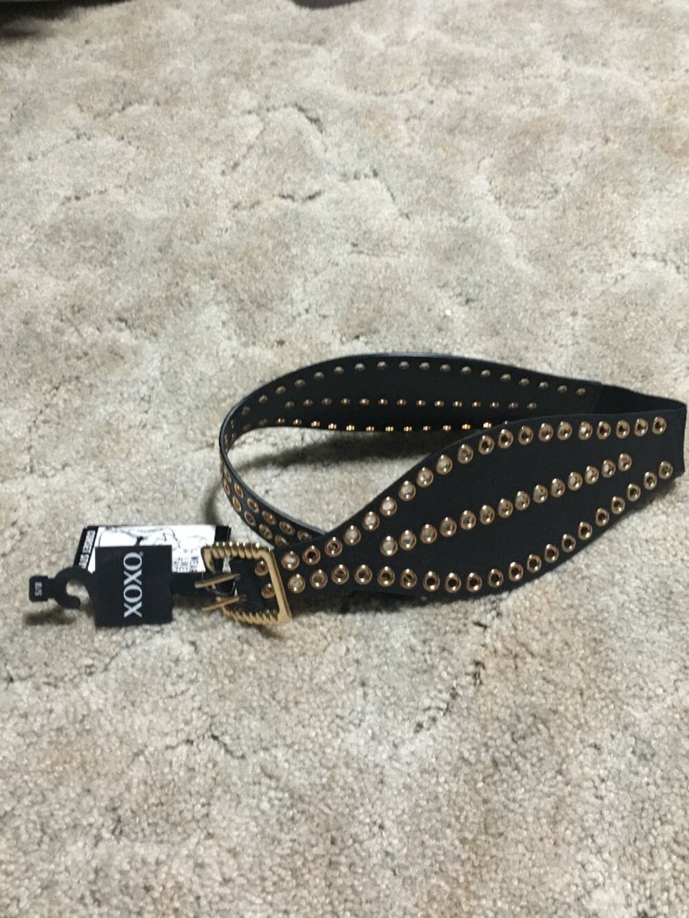 XOXO Corset Style Belt Black with Gold Grommets Size S/M NWT